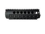 Close-up of a black Picatinny rail section with numbered slots for mounting accessories on a firearm system - 7-inch gen1 Aluminum Free Float Quad Rail | Mid State Firearms , Mid State Firearms