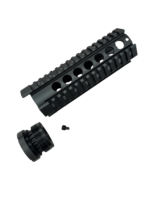Black modular rifle handguard rail sections with evenly spaced Picatinny rails on top and sides and mounting holes. - 7-inch gen1 Aluminum Free Float Quad Rail | Mid State Firearms , Mid State Firearms