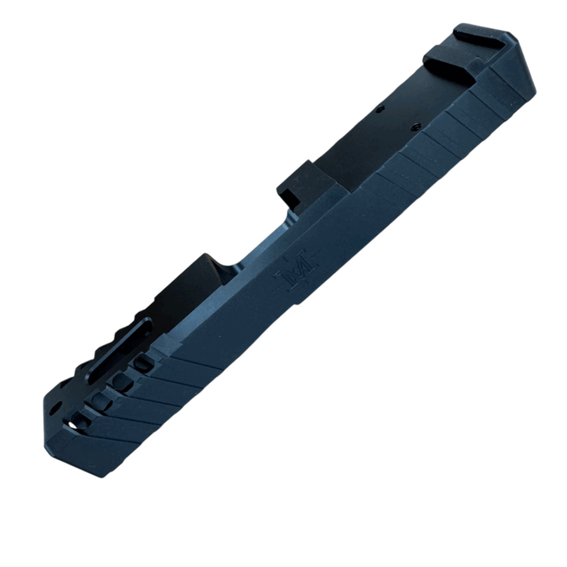 Tactical Glock slide in black DLC finish, featuring aggressive weight-reducing ports - Black DLC RMR Cut Slide for Glock 19 Gen 3 – Window Ported, Optics Ready - Mid State Firearms , Mid State Firearms