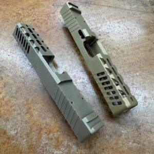 Tan RMR Cut Slide for Glock 19 Gen 3 – Slant Window Ports, Optics Ready -blem