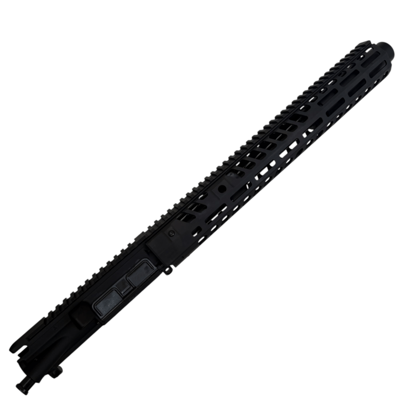 Close-up of a black modular rifle handguard with perforated sides and rail sections appearing diagonally across the image - 10.5″ .300 Blackout AR-15 Upper – Suppressor-Ready | 15″ M-LOK Handguard & Mock Suppressor - Mid State Firearms , Mid State Firearms