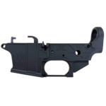Close-up of a dark gray firearm lower receiver, showing the trigger guard opening and textured panels on the side. - Matrix Arms Elite Gen2 AR9 Stripped LRBHO Lower | Glock Mag , Mid State Firearms
