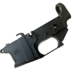 Close-up of a black firearm lower receiver with trigger guard and grip, showing etched markings. - Matrix Arms Elite Gen2 AR9 Stripped LRBHO Lower | Glock Mag , Mid State Firearms