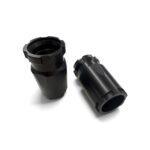 Two black plastic tubing adapters or couplers with ridged ends, shown against a white background (informative product image). - OTX CASTLE BLAST SHIELD Concussion Device - Mid State Firearms , Mid State Firearms