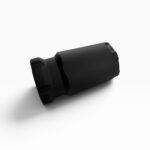 Close-up of a black metal socket adapter lying on a white surface; cylindrical body with a hexagonal base channeling tool attachment. - OTX Plan B Castle Blast Shield - Mid State Firearms , Mid State Firearms