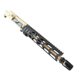 Beige rifle upper with a long Picatinny rail and black handguard. - Clear/Black/Tan MixMatch 300 Blackout Ar15 Upper with Rg2 MLok Rail - Mid State Firearms , Mid State Firearms