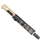 Close-up of a tan rifle upper receiver and black handguard with a Picatinny rail. - Clear/Black/Tan MixMatch 300 Blackout Ar15 Upper with Rg2 MLok Rail - Mid State Firearms , Mid State Firearms