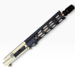 Close-up of a modern rifle upper receiver and handguard with a long rail section on a white background, showing ventilation slots and tan internal components. - MSF Clear/FDE/Black 10.5 223 Wylde Rugged Mlok Ar15 Upper , Mid State Firearms