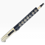 Long, tan-and-dark-colored rifle with a ventilated handguard and Picatinny rails shown diagonally across a white background - MSF Black/Fde MixMatch 16″ .223 Wylde Complete AR-15 Upper – 416R SS, FDE PVD, RG2-S M-LOK - Mid State Firearms , Mid State Firearms